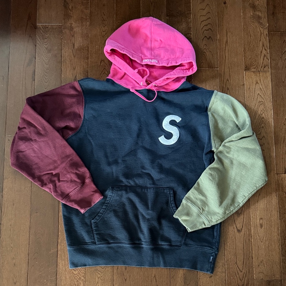 Supreme Pink and Navy Hoodie - Medium